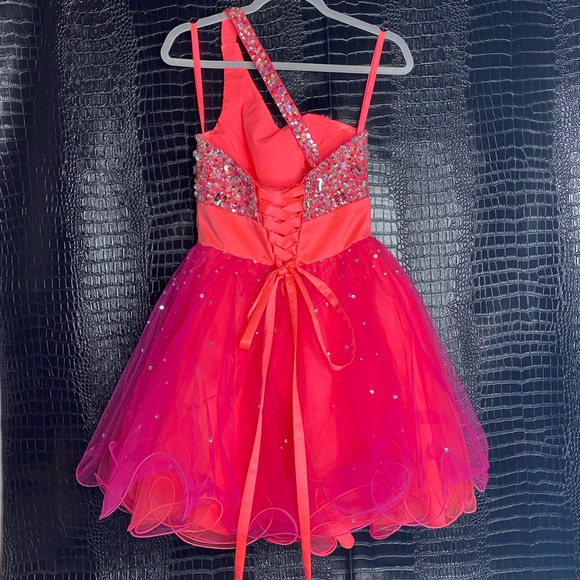 Mori Lee One Shoulder Pink Dress - Picture 2 of 7